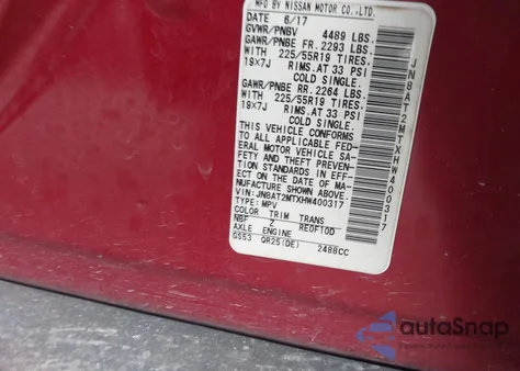 2017 Nissan Rogue Sl from USA, damaged, VIN JN8AT2MTXHW400317